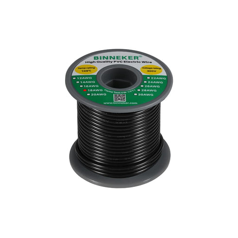 18 Gauge PVC 1007 Solid Electric Wire Black 50 ft 18 AWG 1007 Hook Up Wire 300V Solid Tinned Copper Wire...