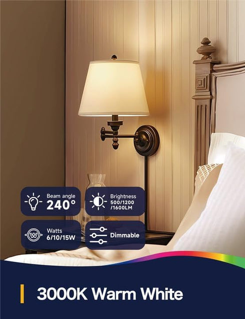 3 Way Light Bulbs 30 70 100W Equivalent Warm White 3000K, 3 Way LED Light Bulbs, Dimmable A19 LED Light Bulbs, Three Way LED Bulbs E26 Medium Base...