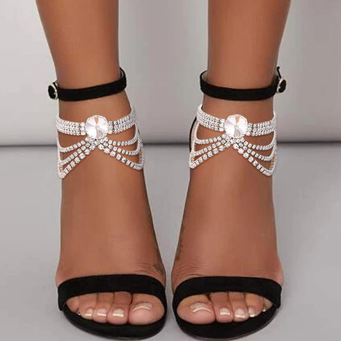 ELABEST Rhinestone Ankle Bracelets Crystal Tassel Anklet 2pcs Boho High-heeled Tennis Foot Chain Wedding Jewelry Accessories For Women and Girls...