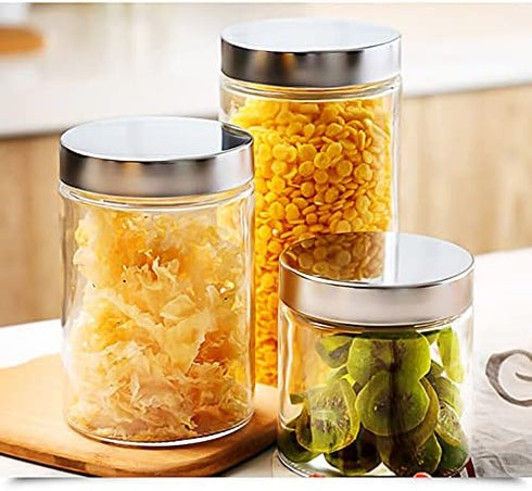 Lawei 6 Pack 27 Oz Clear Glass Jars with Stainless Steel Lids - Glass Food Canister Set Food Storage Jars for Cookie Rice Beans Pasta Snacks...