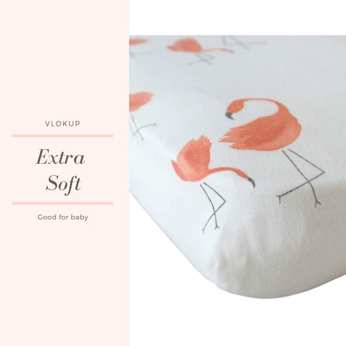 Baby Play N Pack Cover Playard Sheet Muslin, Portable Mini Crib Sheets, Convertible Playard Mattress Cover for Girls by Vlokup, Flamingo...