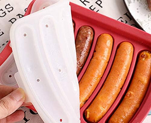 Non-Stick Silicone Sausage Mold for Homemade DIY Hot Dogs,Hot Dog Steamer,BPA Free, Hot Dog Mold for Oven and Microwave (Red, 6-Cavity) for Ice Cu...