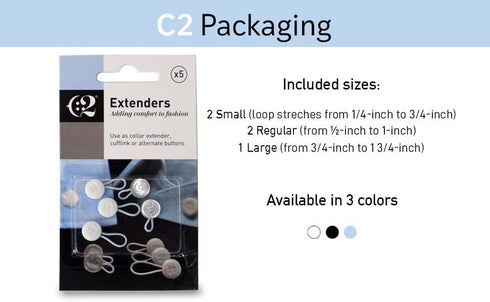 C2 Elastic Shirt Collar Extender - 5 Pack Neck Extender for Dress Shirt - Non-Metal Button Extender for Dress Shirts - 3 Sizes: Small, Regular, an...