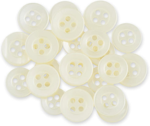 ButtonMode Standard Shirt Buttons 22pc Set Includes 8 Front (11mm or 7/16 in), 7 Sleeve (10mm or 3/8 in) & 7 Collar (9mm or Almost 3/8 in), Off Wh...