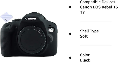Camera Case for Canon EOS Rebel T6 T7, Silicion Rubber Camera Case Cover Detachable Protective for EOS 1300D Rebel T6/ EOS 1500D Rebel T7 KISS X90...