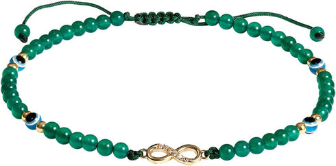 Green Agate with Evil Eye Beaded Anklet Infinity Endless Love Symbol Charm Ankle Bracelets for Women Healing Crystals Gemstones Gifts...