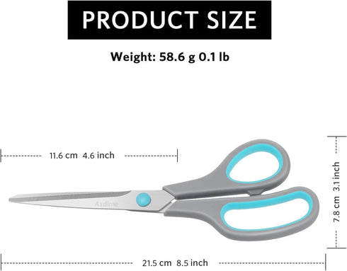 8.5" Scissors, Stainless Steel Blades, Soft Grip Handle, Suitable for Households,Offices and Schools, All Purpose, Blue/Grey...