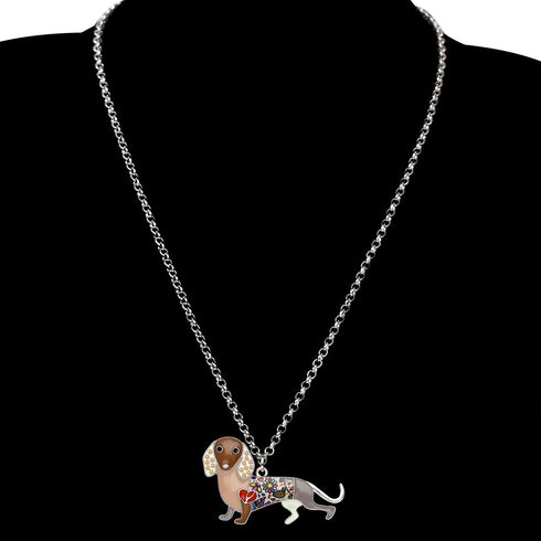 BONSNY Statement Enamel Rhinestone Chain Dachshund Dog Necklaces Pendant Original Design for Women Jewelry...