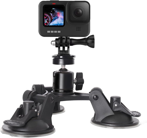 3-Cup Action Camera Suction Cup Mount Motion Camcorder Car Windshield Hood Door Trunk Lid Holder/w Ball Head Compatible with GoPro Sony DJI OSMO A...