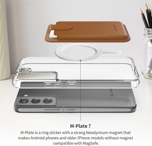 Sinjimoru Pull & Eject Magnetic Wallet for iPhone, Vegan Leather Magnetic Card Holder, Compatible with MagSafe Wallet, M-Pull Tab Wallet Brown...