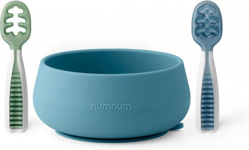 NumNum Suction Bowl + Pre-Spoon GOOtensils Self Feeding Set for Babies & Toddlers | Baby Spoon Set (Stage 1+ 2) | 100% Food Grade Silicone BPA-Fre...