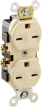 Leviton 5028-I 15 Amp, 250 Volt, Narrow Body Duplex Receptacle, Straight Blade, Steel material, Commercial Grade, Self Grounding, Canadian, Ivory...