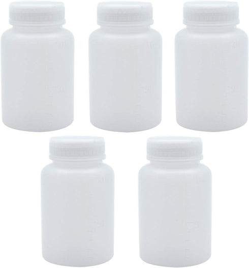 5Pcs 100ml Plastic Wide Mouth Laboratory Reagent Bottles Sample Sealing Bottles(White)...