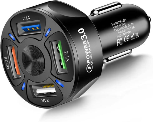 4-Port Car Charger Adapter,QC3.0 Fast Charging with LED Light Display Cigarette Lighter USB Charger Compatible with iPhone 14 Pro MAX/13 MacBook P...