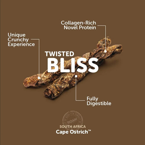 ROAM Pet Treats Ossy Hide – Ostrich Dog Chew Contains 2 Braided Hide Chews...