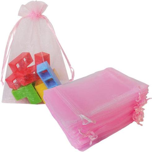 Set Of 50 Gift Organza Bags 4x6 Inch Pink Drawstring for Baby Shower,Christmas,40th Birthday,Party Favors,Wedding,Easter,Sheer Fabric Small Craft ...