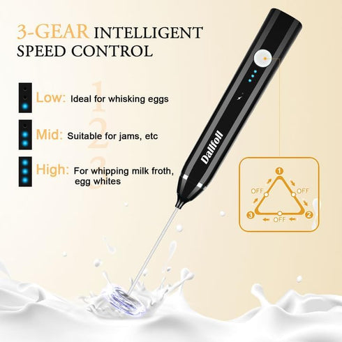 Milk Frother Handheld,Dallfoll USB Rechargeable Electric Foam Wand Maker for Coffee, 3 Speeds Mini Milk Foamer Drink Mixer with 2 Whisks for Bulle...