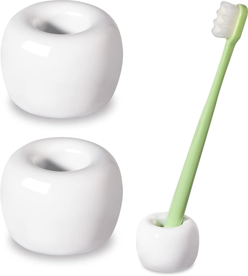 Urbanstrive Sleek Mini Ceramics Toothbrush Holder Stand for Bathroom Vanity Countertops, White, 2 Pack...