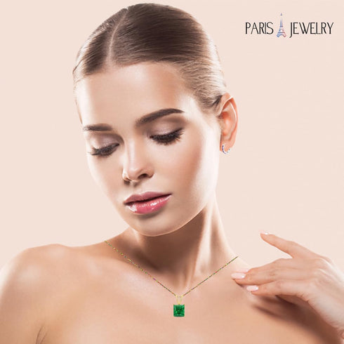 Paris Jewelry 18K Yellow Gold 4 Carat Emerald Square 18 Inch Necklace and Earrings Set Plated...