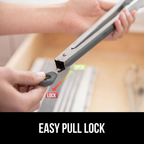 GORILLA GRIP Stainless Steel Heat Resistant Kitchen Tongs for Cooking, 9 + 12 Inch, Set of 2 BBQ Tong, Non Scratch Silicone Tip for Pan, Strong Gr...