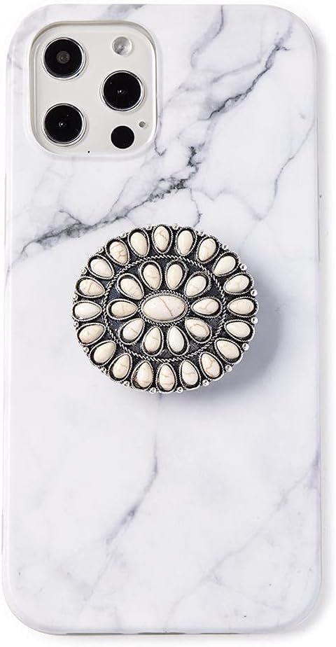 Turquoise Western Phone Grip White Concho Marble Stone Phone Holder...