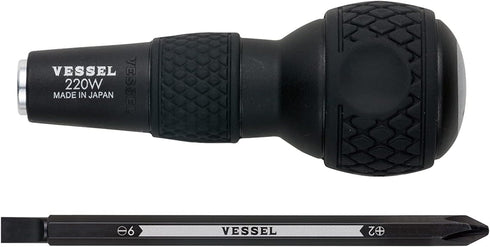 VESSEL BALL GRIP 1/4" Hex. Bit Interchangeable Screwdriver (Bit 1PC. (+2 and -6) SET. 220W62J)...