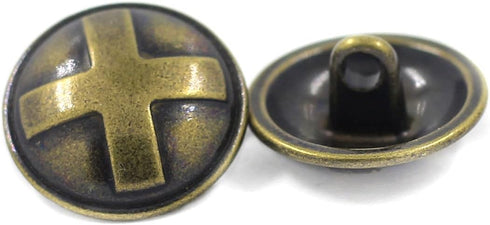 Bezelry Cross Domed Antique Brass Metal Shank Buttons. Blazer Button Set. 3 Pcs of 25mm, 8 Pcs of 18mm...
