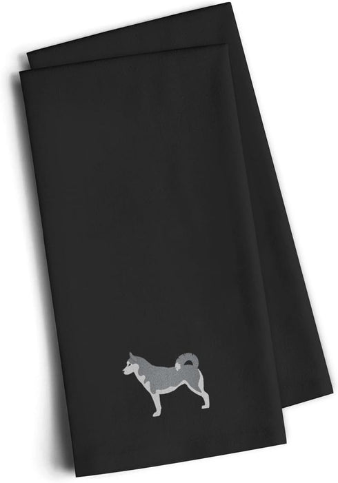 Caroline's Treasures BB3480BKTWE Siberian Husky Black Embroidered Towel Set of 2 Decorative Bathroom Guest Hand Towel for Hand, Face, Tea, Dishclo...