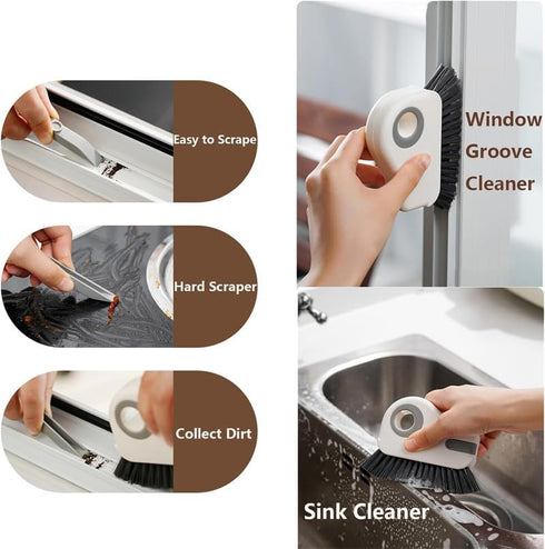 2 in 1 Groove Cleaning Brush Window Track Cleaning Tools, Multifunction Grout Cleaner Tool Grip Brush Hard Bristle Crevice Cleaning Brush for Slid...