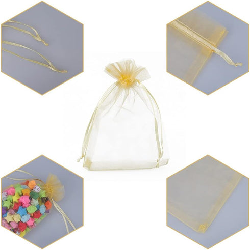 G2PLUS Organza Bags 4×6 Inches, 100PCS Gold Organza Gift Bags with Drawstring, Sheer Mesh Jewelry Pouches, Sheer Candy Bag for Christmas, Wedding ...