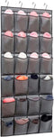 Over The Door Hanging Shoe Organizer Shoe Rack Hanger 24 Large Fabric Pockets Holder with 4 Sturdy Hooks (GREY)...