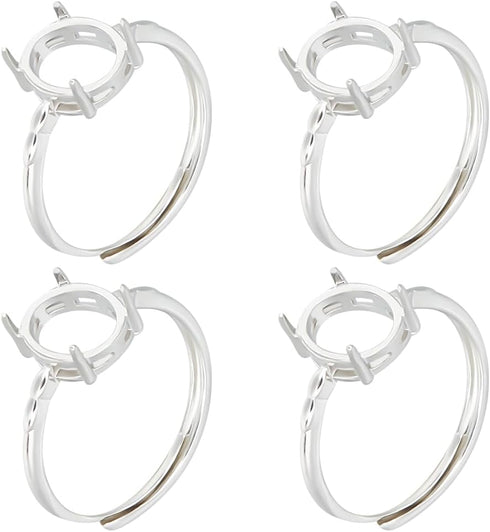 Beebeecraft 1 Box 4Pcs Prong Ring Blanks 925 Sterling Silver Plated Adjustable 4 Claw Prong Pad Ring Settings Finger Ring Components for Jewellery...