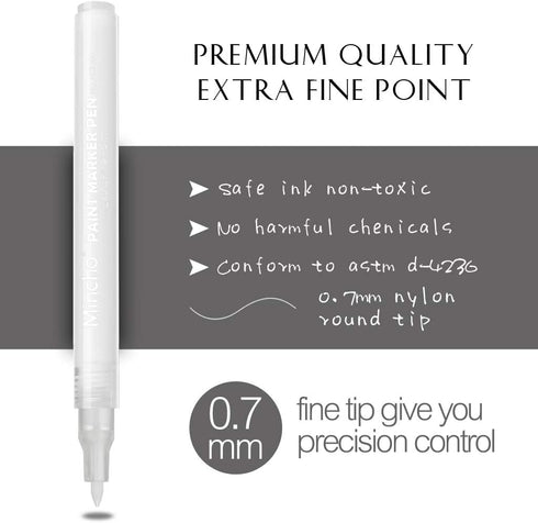 White Paint Pen, 0.7mm Acrylic 2 White, 2 Gold, 2 Silver Permanent Marker Pens for Wood Rock Plastic Leather Glass Stone Metal Canvas Ceramic Mark...