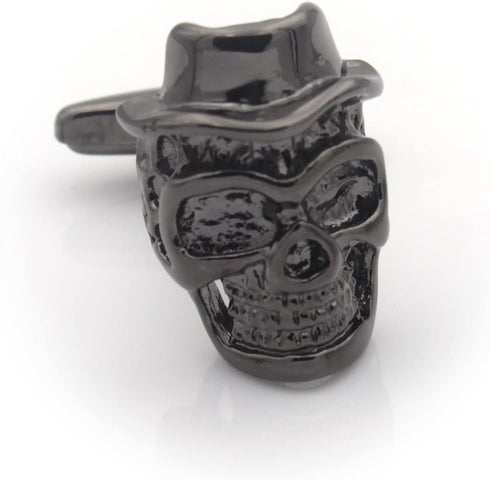 Mens Gun Black Vintage Skull Head with Hat Cross Bones Cufflinks for Wedding Business Cuff Links...