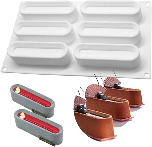 OCPO KITCHEN Eclair Silicone Mold for Baking Mousse Cake, French Dessert, Pastry, Chocolate, Ice Cream, Cake Decoration Mold, 3D Concave Eclair Sh...