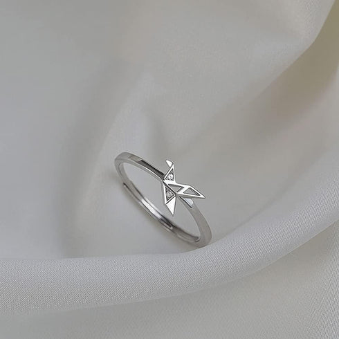 Origami Paper Crane Sterling Silver Rings for Women Adjustable Open Crystal Statement Stacking Promise Ring CZ Lucky Bird Tail Finger Band Engagem...