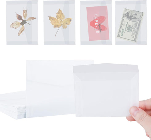 100 Pcs Glassine Envelopes, 7x10cm / 3.9 x 2.7 Inches Clear Envelopes for Seeds Coin Collecting Lottery Ticket Stamp Card, White Translucent Paper...