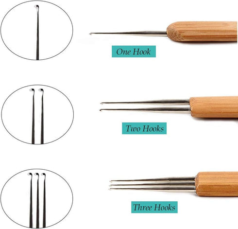4pc Dreadlock Crochet Needle Hook for Hair Tool 0.75 0.5mm Crochet Hooks Needle for Hair Dreadlocks Bamboo Handle Weaving Needles Steel Crochet Ho...