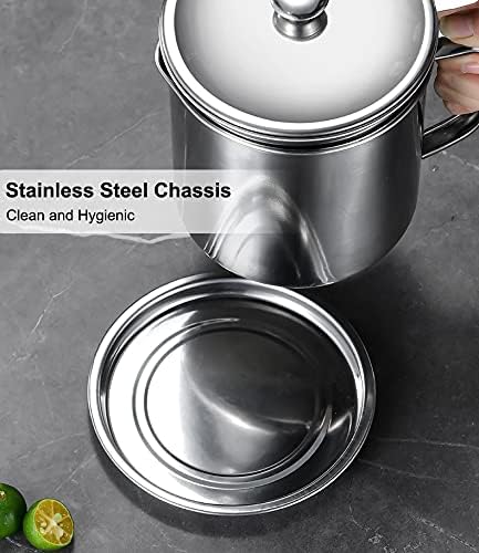 Bacon Grease Container with Strainer 1.25 L / 42 oz Strong Kitchen Catcher Food-grade Stainless Steel Cooking Oil Keeper with Lid and Easy-Grip Ha...