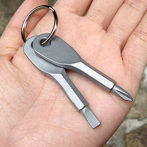 2Pcs Silver Stainless Steel Screwdrivers Flathead Cross Head With Hand Tools Key Ring Mini Screwdriver Multifunction Outdoor Tool Set Screwdrivers...