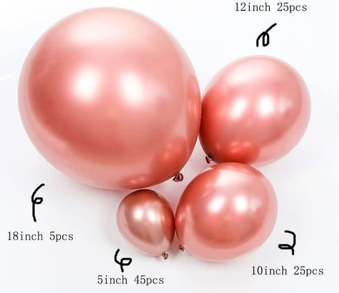 100pcs Metallic Rose Gold Latex Balloons Various Sizes Chrome Balloon 18/12/10/5 inch Helium Balloon Perfect for Birthday Valentines Baby Shower B...