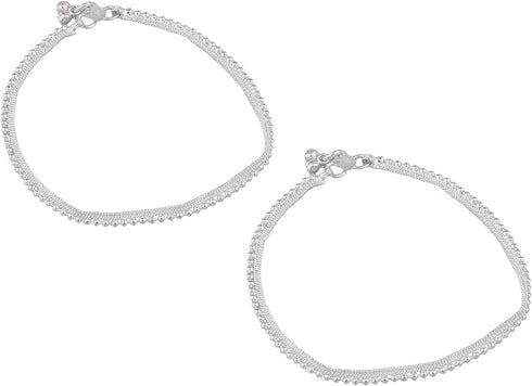 Efulgenz Silver Tone Indian Jewelry Anklets for Women Indian Bollywood Metal Ball Beads Wedding Indian Payal Anklet Pair for Women Indian Ankle Br...