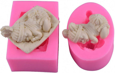 2Pcs 3D Sleeping Baby Silicone Chocolate Candy Fondant Mold Handmade Soap Candle Mold Baby Shower Party 1st Birthday Party Cake Topper Decoration ...