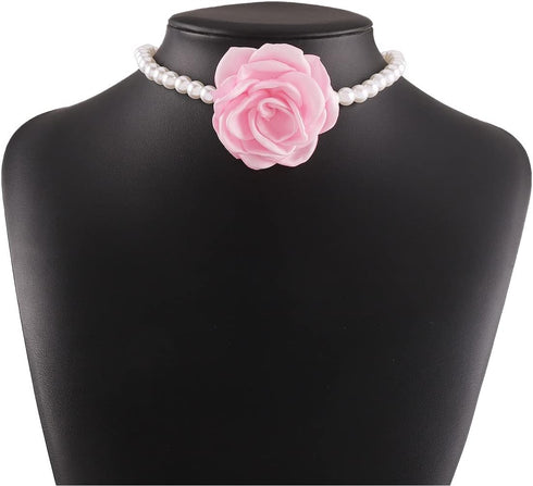 Baroque Pearl Choker Necklace with Handmade Flower Vintage Floral Rose Collar Bridal Pearl Neck Chain Party Neck Jewelry for Women and Girls...