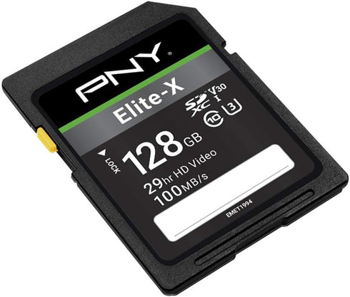 PNY 128GB Elite-X Class 10 U3 V30 SDXC Flash Memory Card - 100MB/s, Class 10, U3, V30, 4K UHD, Full HD, UHS-I, Full Size SD...