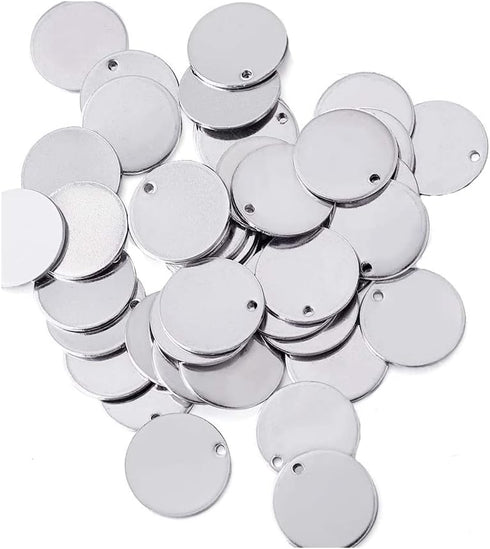 KISSITTY 100-Piece 5/9" Diameter (15mm) Blank Stainless Steel Stamping Tag Charms Stamping Blanks Smooth Polished Flat Round Disc Pendants 18 Gaug...