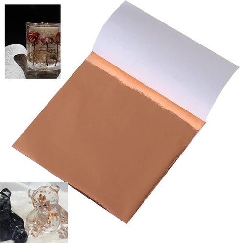 100Sheets Rose Gold Leaf Sheets.Pure Copper Leaf Sheets, Gold Foil Sheets Multipurpose for Art,Painting,Decoration,Furniture,Crafts,Pictures,Frame...