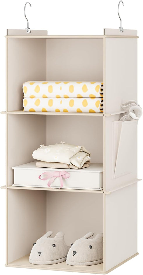 Hanging Closet Organizer, 3-Shelf Closet Hanging Storage Shelves, Beige...