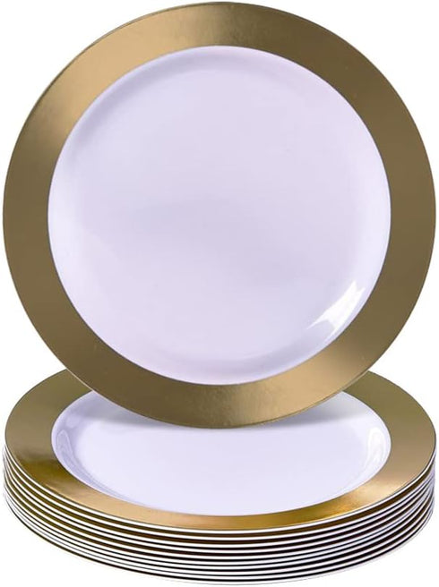 SILVER SPOONS Elegant Disposable Dessert Plates For Party - (10 pc) Heavy Duty Disposable Dinner Set 7.5”, Fine Plastic Dishes For celebrations & ...