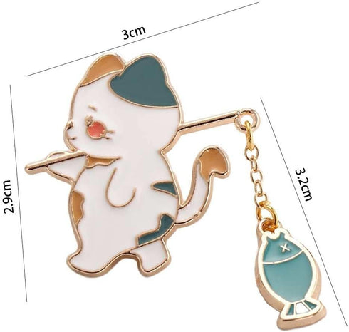 2PCS Cute Cat Fishing Brooch Pin,Cartoon Animal Brooch Metal Cat Brooch Pins Kawaii Animal Badge Pin for Women Men...
